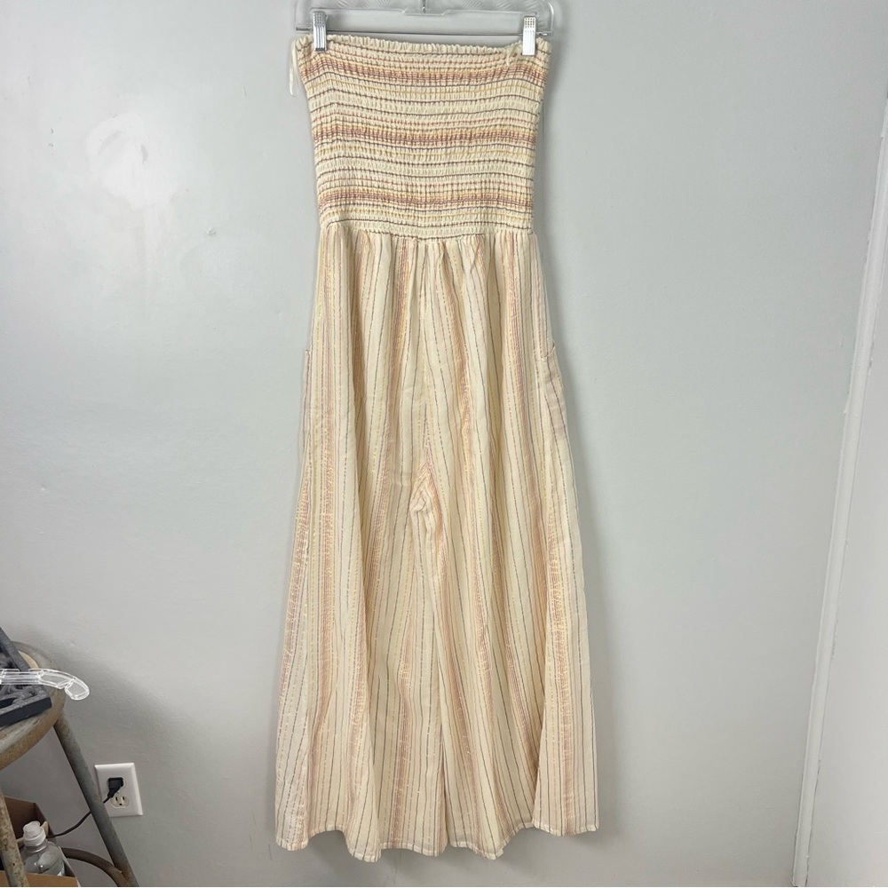 Altar'd State Wide Leg Cotton Strapless Smocked Jumpsuit - Picture 6 of 8
